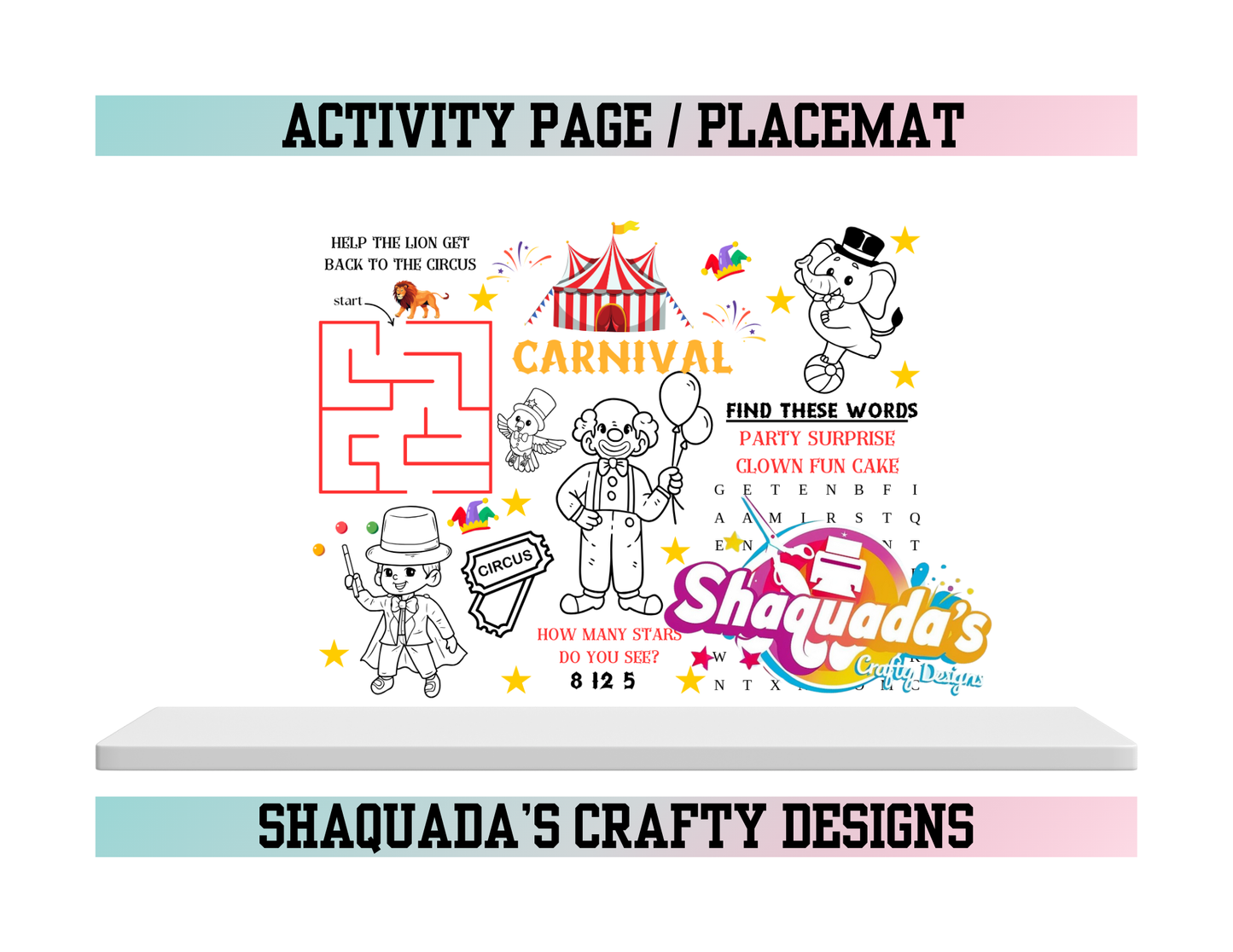 Carnival Theme Activity Page / Placemat