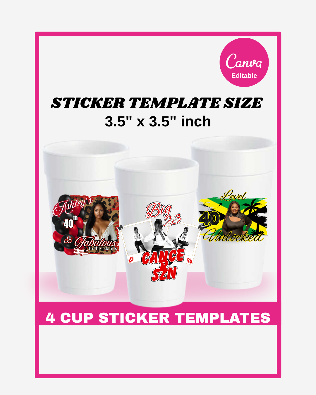4 Styrofoam Cup Sticker Template, Editable Party Cup Template Customizable Styrofoam Cup Design, Cup Sticker Template, Custom Party Cups