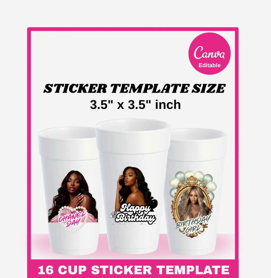 Styrofoam Cup Sticker Template, Editable Party Cup Template Customizable Styrofoam Cup Design, Cup Sticker Template, Custom Party Cups