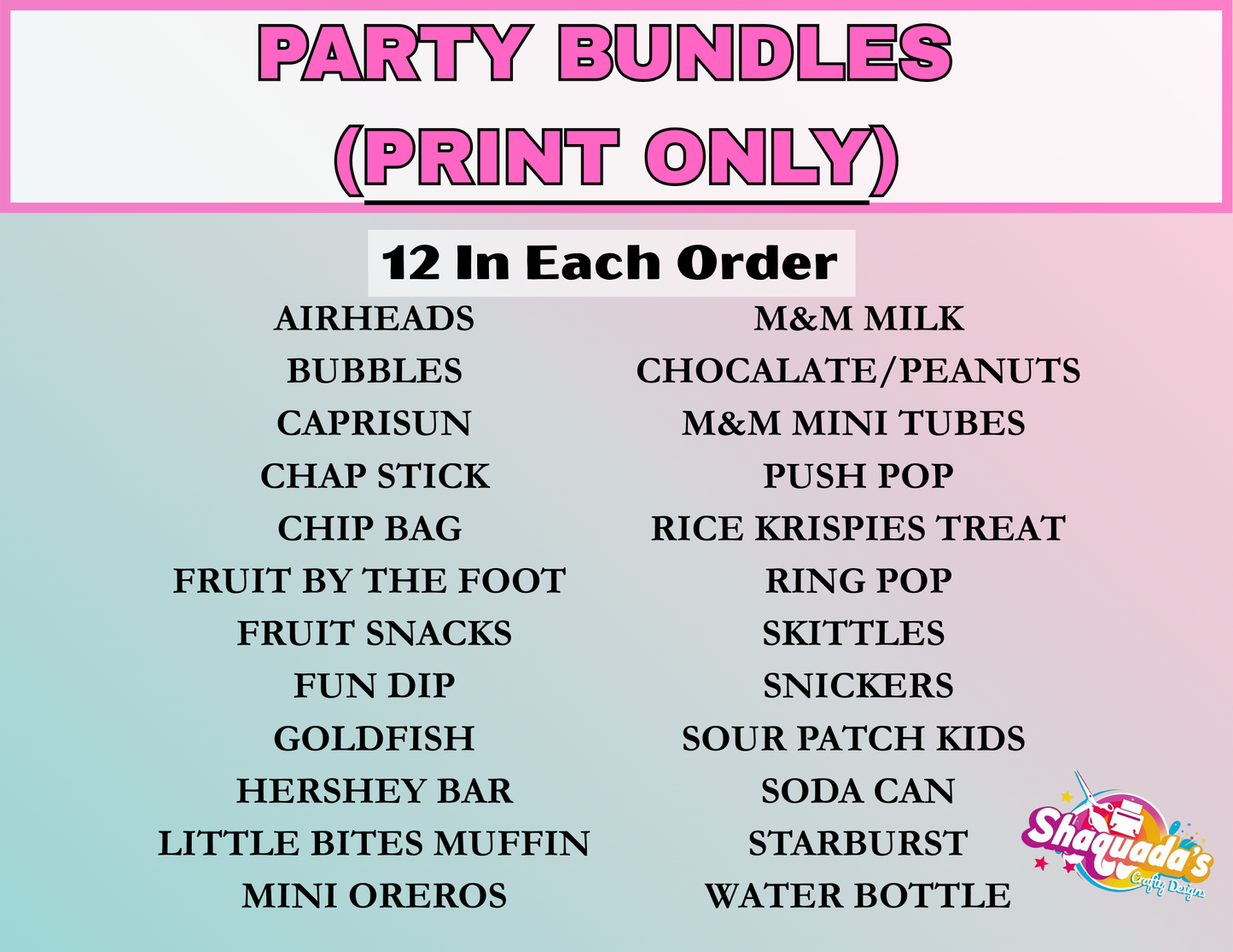 PARTY BUNDLES (PRINT ONLY)