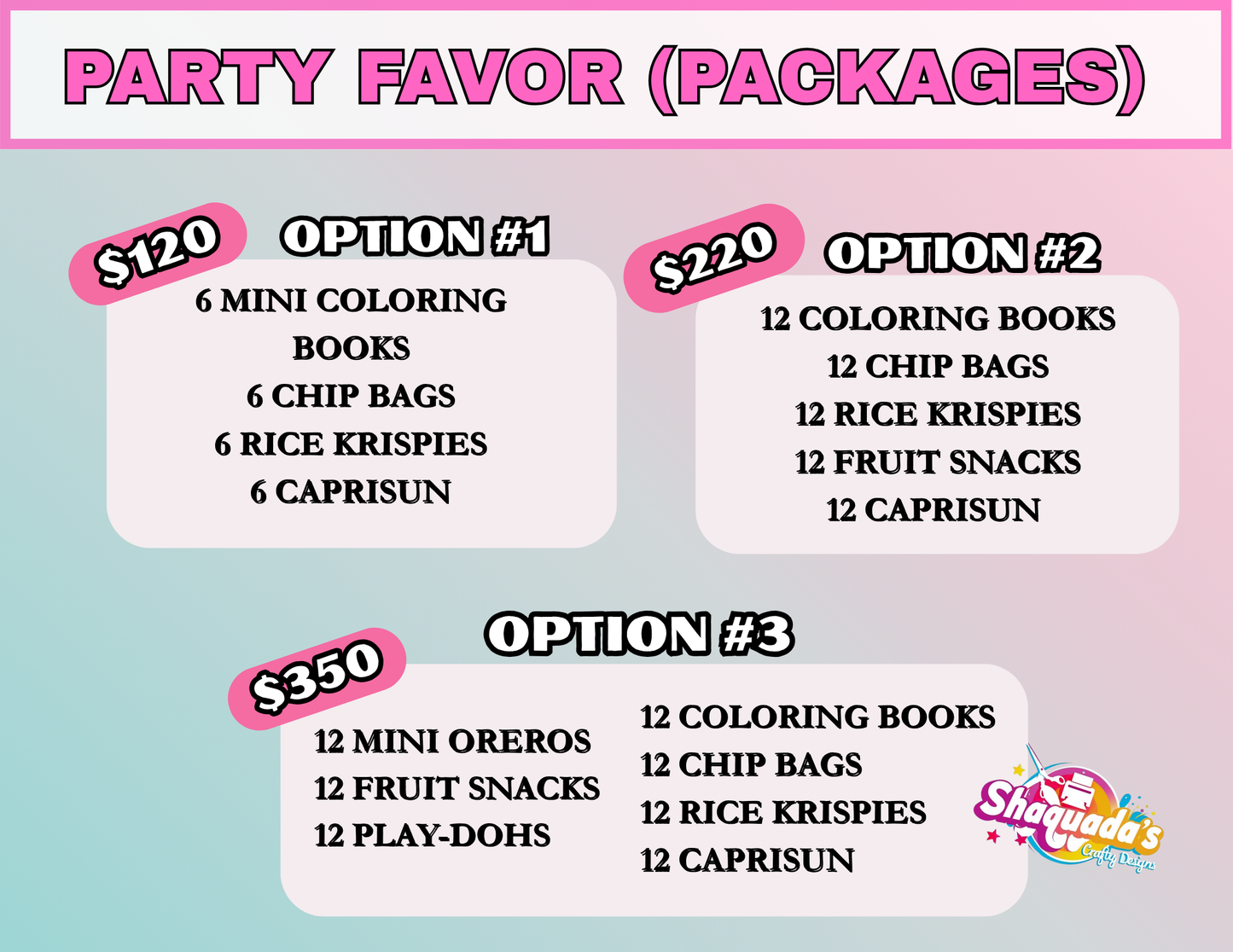 PARTY FAVOR PACKAGES